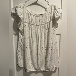 LOFT White Blouse with Ruffle Sleeves and Dotted Pattern